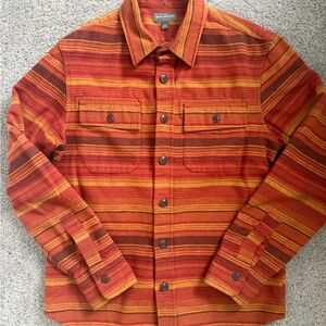 L.L. Bean Orange, Red and Yellow Striped Flannel Button-Down Shirt